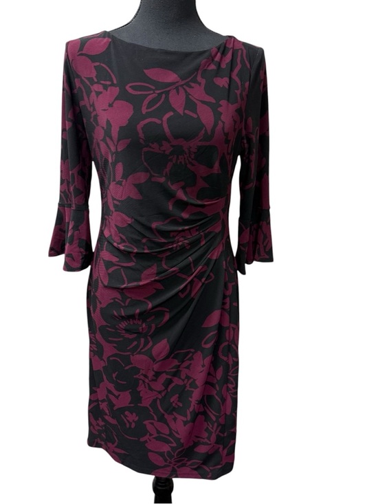 Ralph Lauren Dresses & Skirts - Lauren Ralph Lauren Black Burgundy Floral Ruched Sheath Dress Size 10